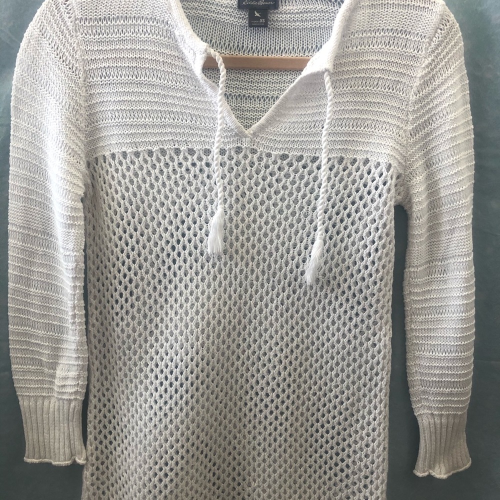 Eddie Bauer white crochet sweater, Sz XS